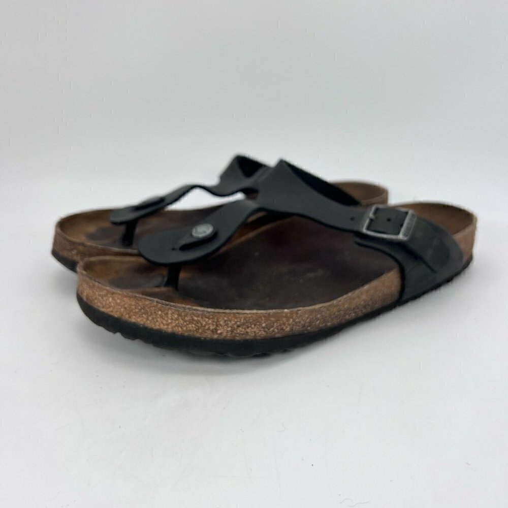 Birkenstock Gizeh Women Size 40 Black Birko-Flor T Strap Thong Leather Sandal
